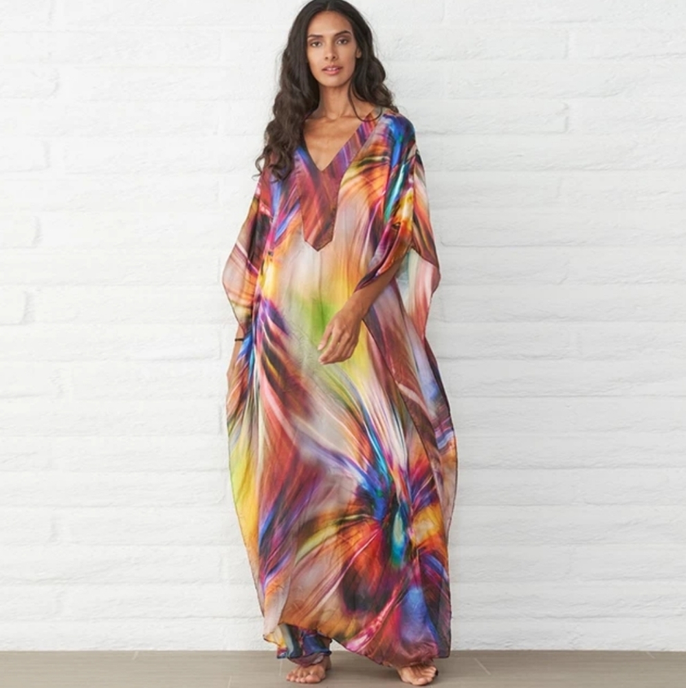 Beautiful Kaftan Deep V-neck dress lounge (NWOT)